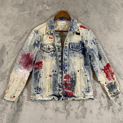 Evolution In Design Denim Jacket Kids XL 18-20 Blue Paint Splatter Distressed