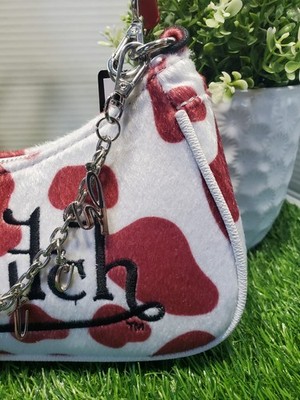 Von Dutch Red Cow Fur Print Shoulder Purse with Charms Coquette
