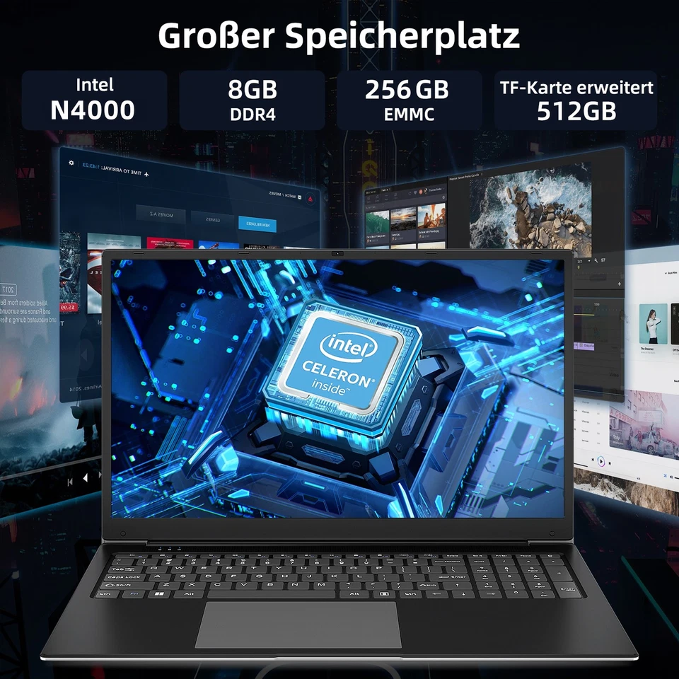 SGIN Notebook 17,3 Zoll Laptop 8GB RAM 256GB SSD Intel Dual-Core 2,6GHz Win 11 - Bild 2 von 4