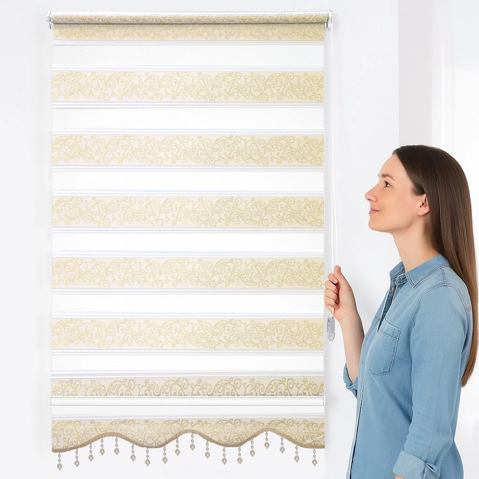 Doppelrollo Zebra Duo Rollo ohne Bohren Klemmfix Sichtschutz Jalousie mit Perlen - Bild 2 von 4