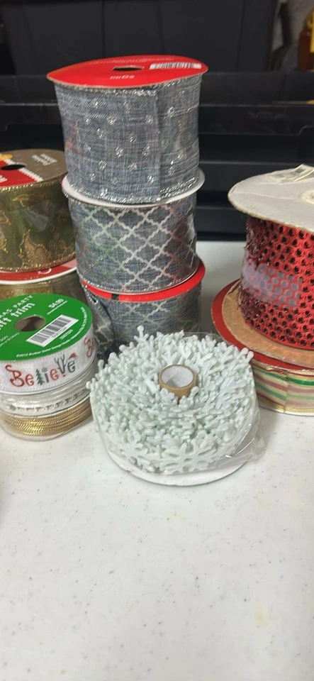 Lot Of 30 Rolls Of Christmas Themed Ribbon New And Partials - Image 4 of 4