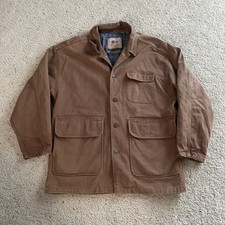 Vintage 90s Brown Chore Barn Coat Men Size M Flannel Lined Denim Jacket Pockets