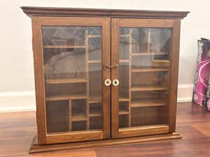 Wooden Display Case with Double Glass Doors for Collectibles