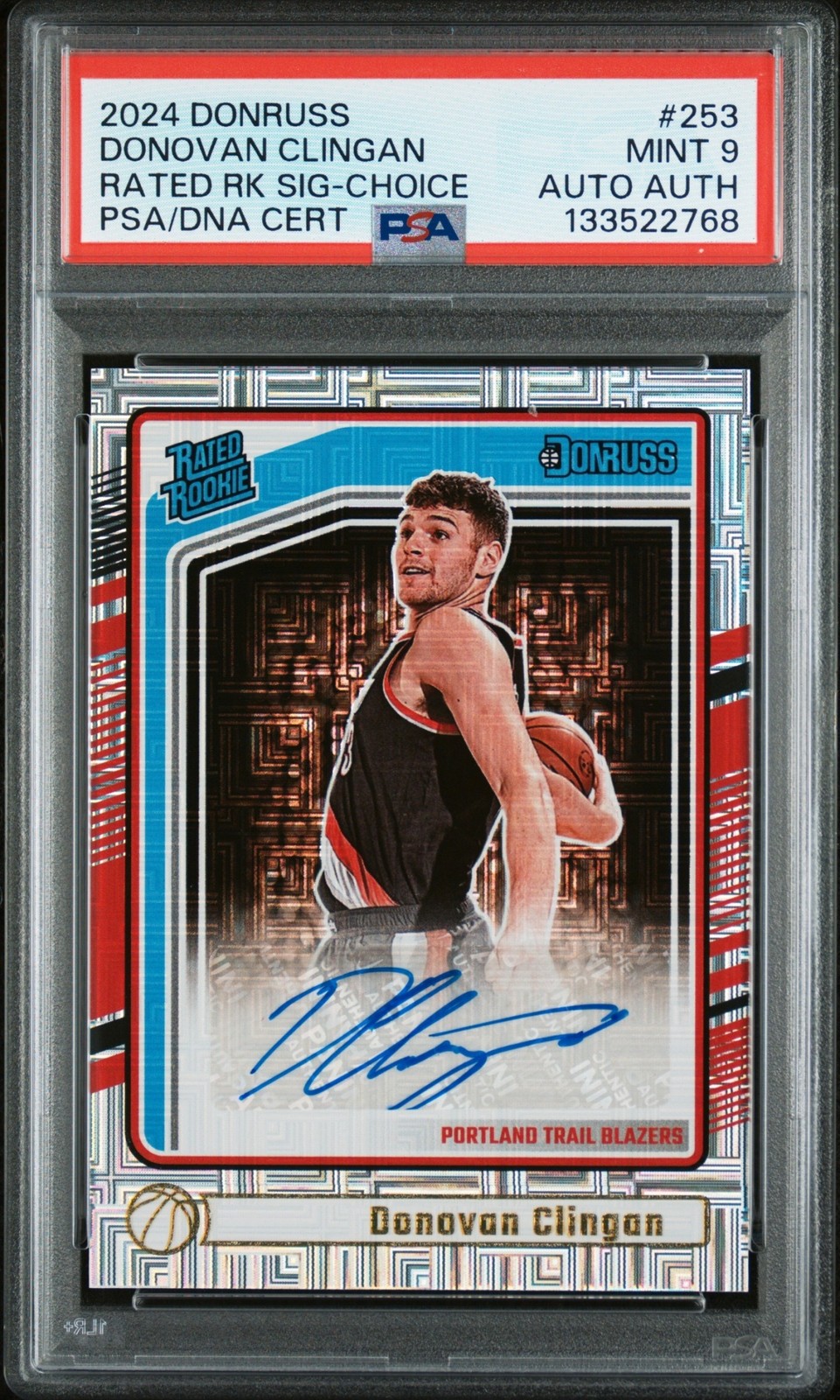 2024-25 Panini Donruss Basketball Donovan Clingan #253 Rated Auto Choice PSA 9 view 1