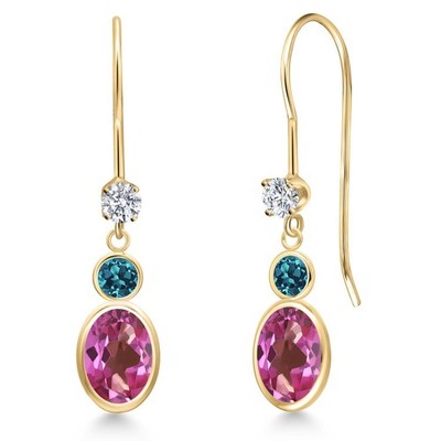 14K Yellow Gold Pink Mystic Topaz and London Blue Topaz and Lab Grown Diamond