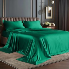 BEDELITE Satin Sheets Twin XL Size, Luxury Soft Dark Green Bed Set