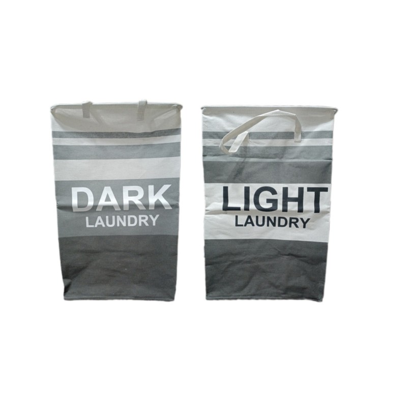 2-Pack Large Dark & Light Laundry Hamper Set - Gray Striped Canvas 19.81 Gal 75L