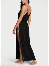 Victoria's Secret Pure Black LARGE Modal Lace-Trim Long Slip Dress NWOT