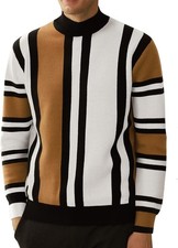 GRACE KARIN Mens Mock Turtleneck Sweater Vintage Striped Medium, Camel