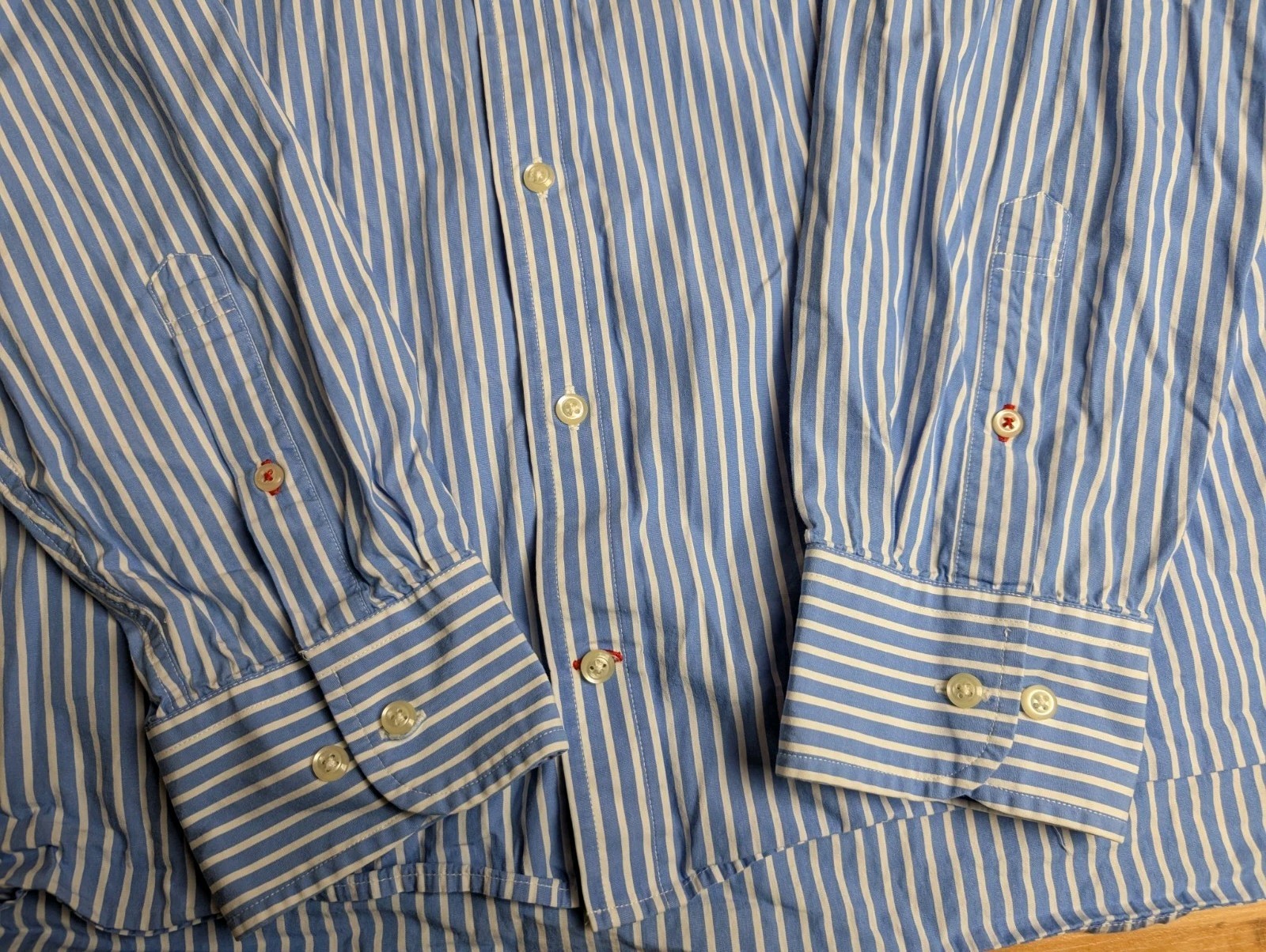 Tommy Hilfiger Blue/White Pinstripe Shirt 80s Two Ply Cotton – Mens 2XL XXL thumbnail 2