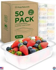 PrepNaturals 50 Pack Meal Prep Containers - 50 Pack of 25 Oz 100% BPA-free