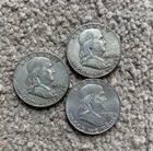Lot Of 3 Ben Franklin Liberty Bell 1963 90% Silver Half Dollars Circulated Coins