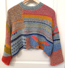 Sincerely Jules Colorful Boho Oversized Cropped Knit Sweater XS Dopamine Whimsy