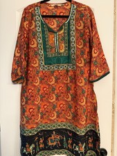 Indian Ethnic Wear, Kashish Printed Women s Tunic Tops, Orange/Multicolor XL