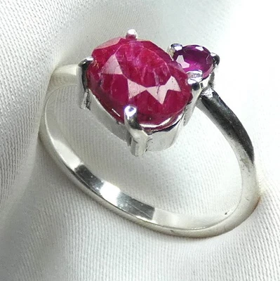 Ring 925 Silber Gr. 17,5 (55) facettierter Rubin - zwei Edelsteine UNIKAT NEU - Bild 1 von 4