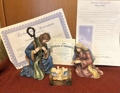 Thomas Kinkade Holy Family Hawthorne Village Three Piece Nativity Collection