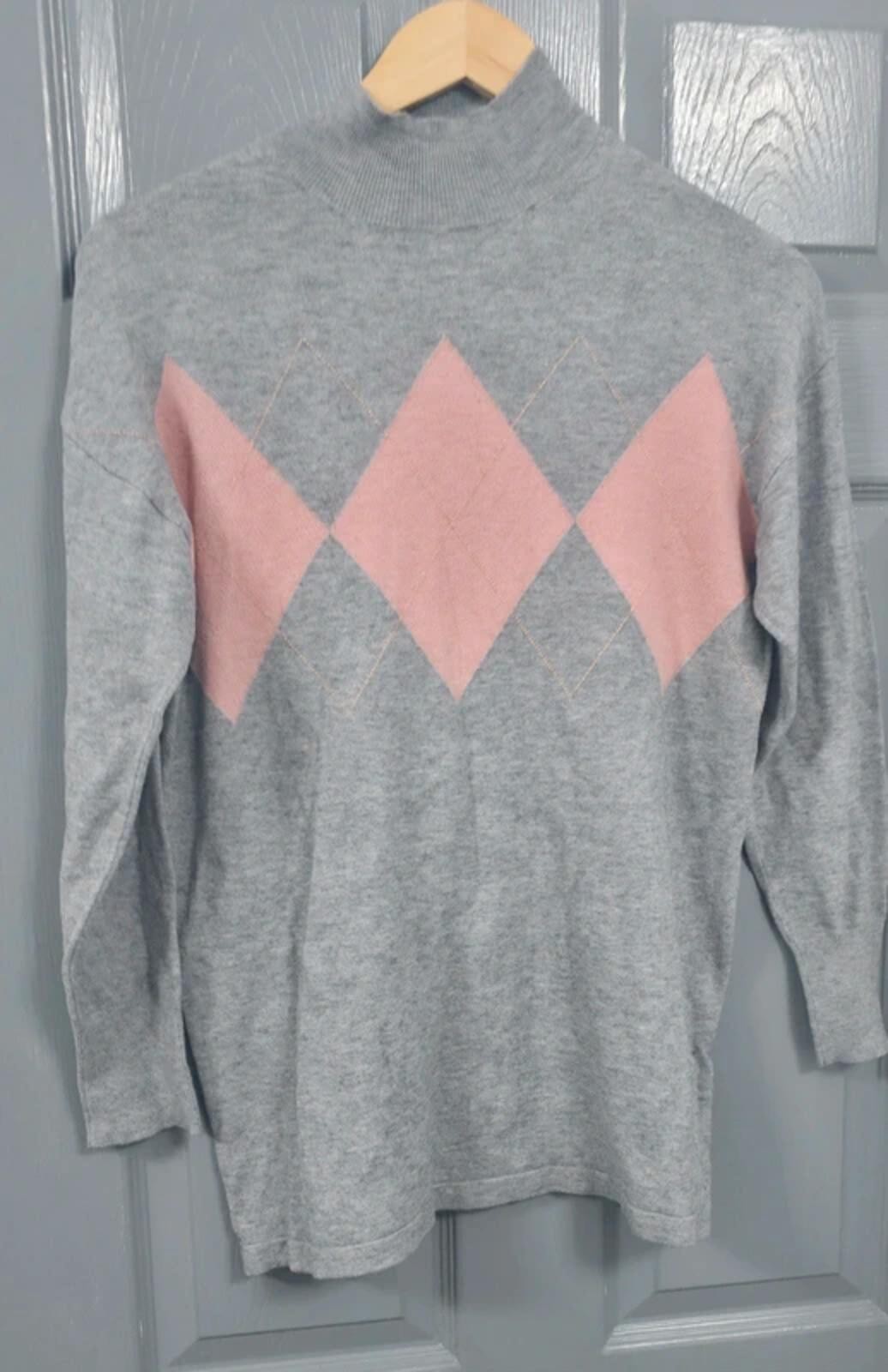 Dorothy Perkins grey argyle knit jumper - Size 10