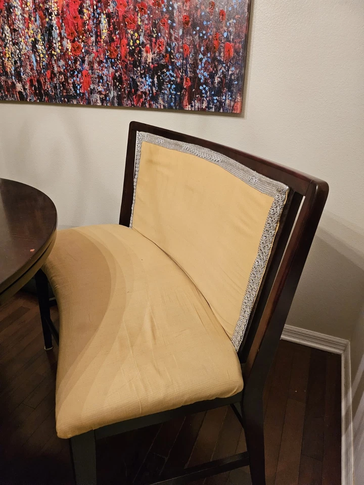 Round Wooden Dining Table Set with 3 Padded Chairs & 2 Seater Bench - Image 4 of 4