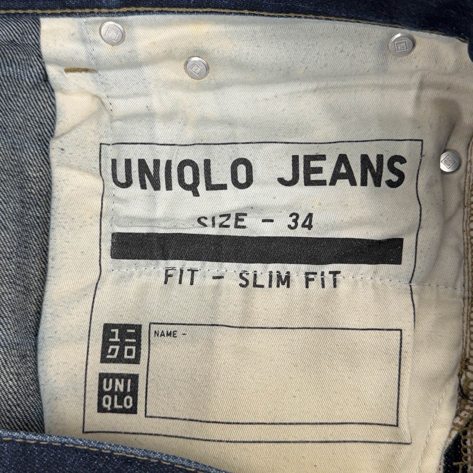 Uniqlo Slim Fit Selvedge Jeans Mens 34x34 Stretch Denim Wallet Pocket Fade thumbnail 12
