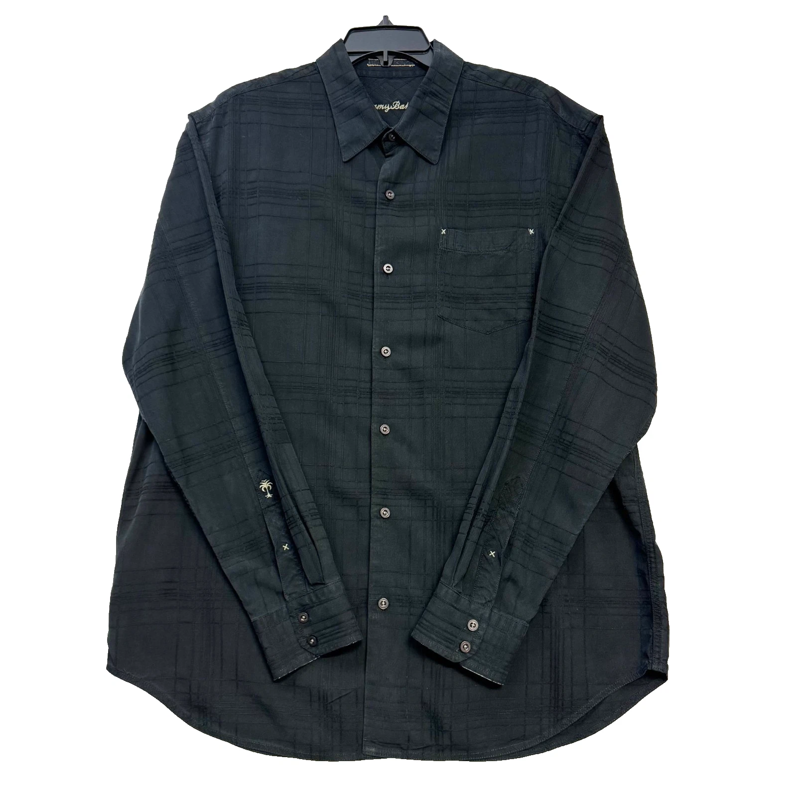 Tommy Bahama Men’s Silk Long Sleeve Button Up Shirt Black XL Relaxed Fit