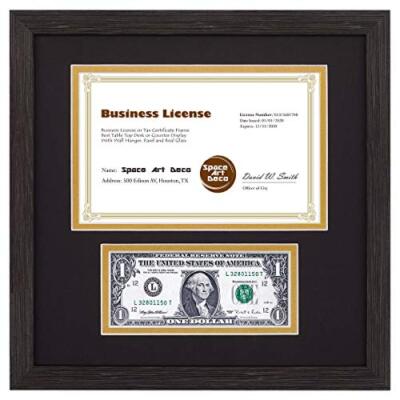 11.5x11.5 Picture Frame with 2 Opening Fits a 5.5x8.5 Business License/Dollar