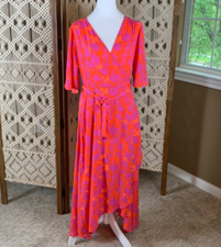 Bobeau candy red bright magenta print wrap dress medium new with tags flutter
