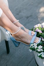 New Pearl Ankle Strap Dress Heel Sandals Open Toe Satin Bow Lace Up Prom Wedding