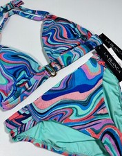 NWT LA BLANCA Swim Top Matching Bikini Bottom 2 Pcs Set size 12 Cove Shirred