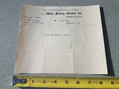 1910 White Sewing Machine Co Ephemera Letterhead Bill Receipt Hankinson ND Buyer