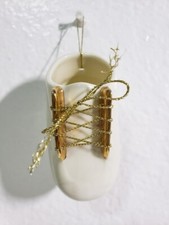 First Baby's Christmas Ceramic Ornament Shoe Ivory Gold New