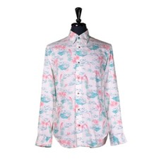 Mens Hawaiian Shirt Button Up Palm Trees Floral Print Medium Resort Beach Summer