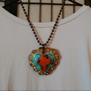 Sookie Sookie - Clay Heart & Cross Pendant Chain Necklace ...