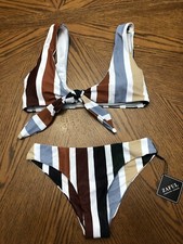 ZAFUL Print Color Strap Padded Front Knot Bikini Set Striped Sz Small / Sz 4 NWT