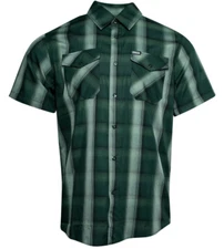 Dixxon Flannel Elk Hunting Pearl Snap Green Plaid Bamboo Short Sleeve Shirt