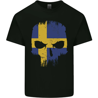 Schweden Schädel Flagge Fitnessstudio Bodybuilding Biker Kinder T-Shirt Kinder