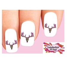 Waterslide Nail Decals Set Of 20 - Deer Skull Pink Green Camo Camouflage