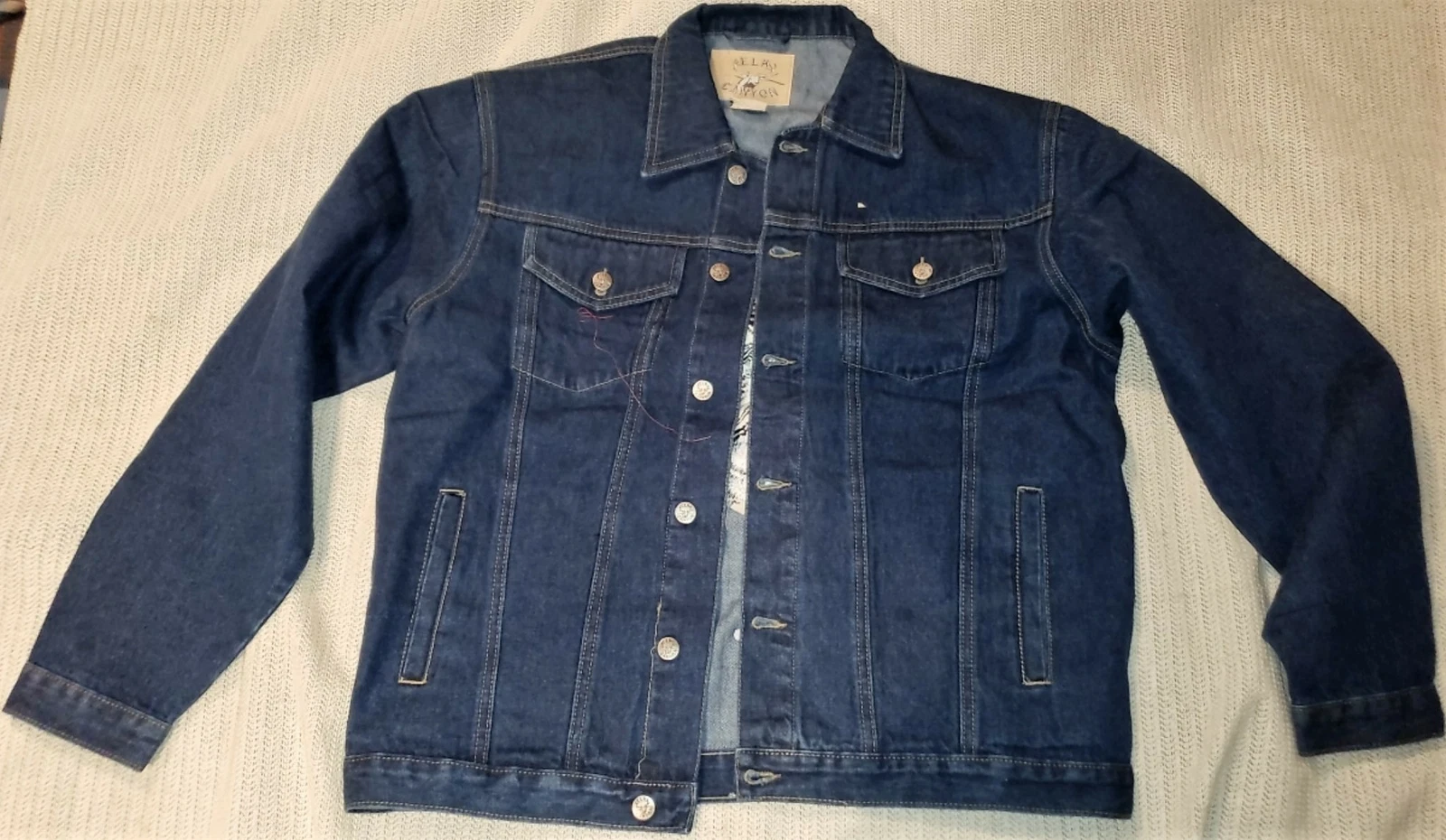 NEW ELK CANYON DENIM JEAN JACKET EMBROIDERED WOLF MEN'S LARGE ** FREE SHIP **
