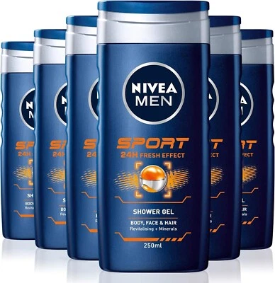 NIVEA MEN Sport Shower Gel Pack of 6 Anti Bacterial Body Wash with Lime Skin Car