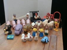 Fisher Price and Other Figures - Race Car, Four Husky Men, Clown, Ladder, Animal