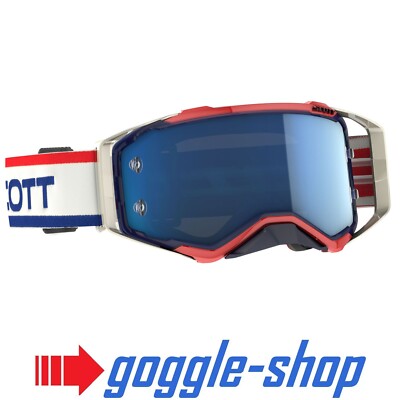 SCOTT PROSPECT MOTOCROSS MX GOGGLES RETRO WHITE / BLUE / BLUE CHROME LENS