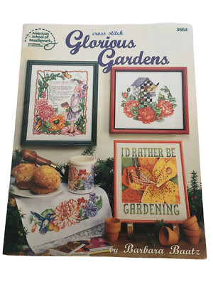 Glorious Gardens Cross Stitch Patterns Booklet Flower Fairy Birdhouse Bird Baatz