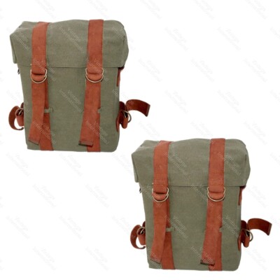 Fits Royal Enfield 350 500 Canvas Saddlebags Heavy Duty Green Pair New