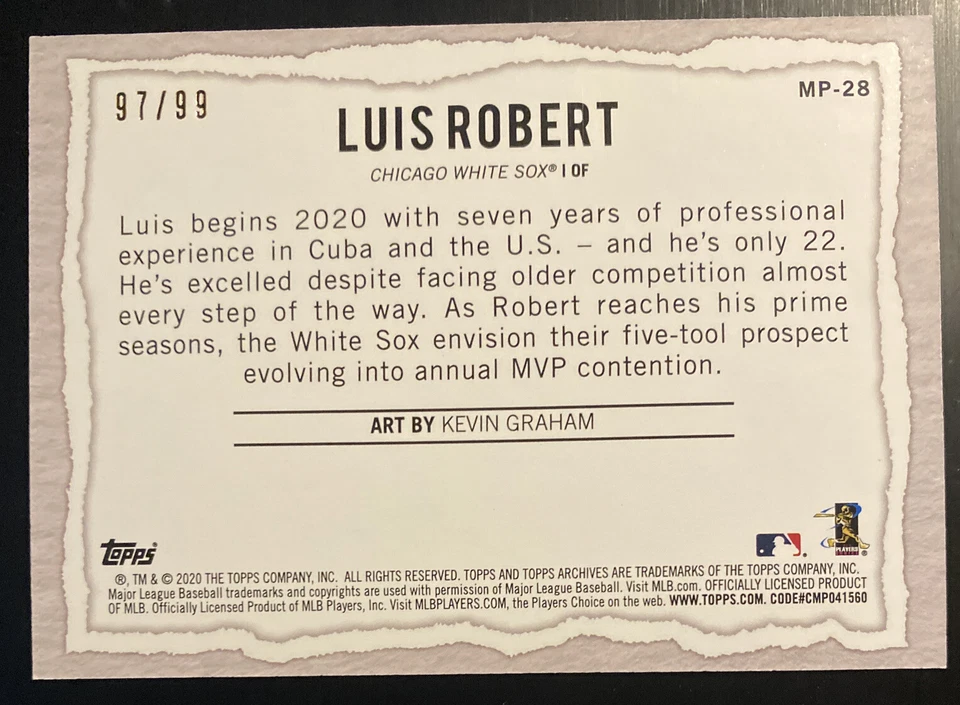 Luis Robert RC /99 2020 Topps Gallery Modern Artist BLUE PARALLEL SSP Rookie - Image 2 of 3