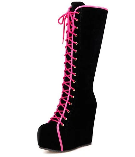 Women's Spring Round Toe Lace-up High Platform Casual Sexy Knee High Boots - Picture 2 of 11