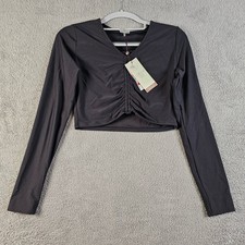 Calia Womens XS Ruched Long Sleeve Rash Guard Pure Black NEW