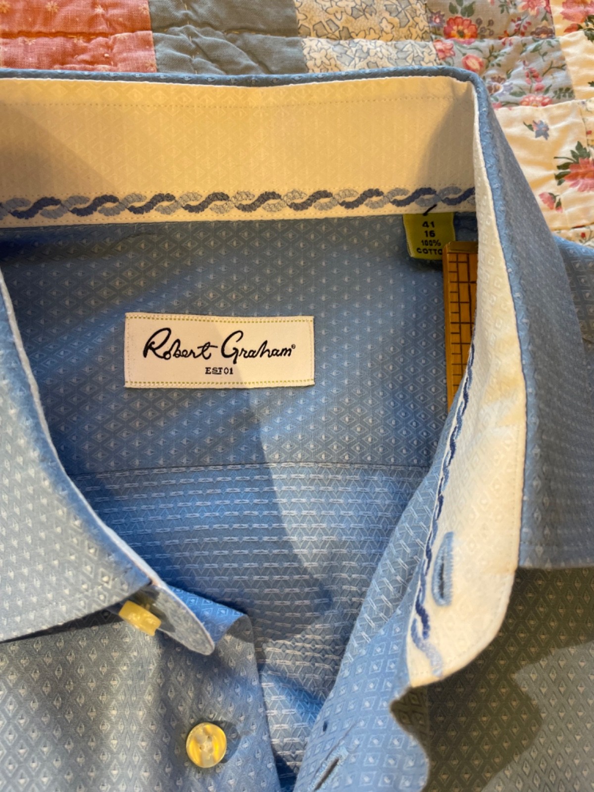 Robert Graham Solid Blue Textured Long Sleeve Dre… - image 7