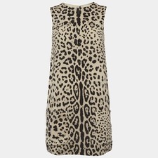 Dolce Gabbana Beige Leopard Print Sleeveless Sheath Mini Dress S