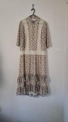 ME+EM Embroidery Panel Floral Tiered Midi Dress, Cream/Multi- Size 8