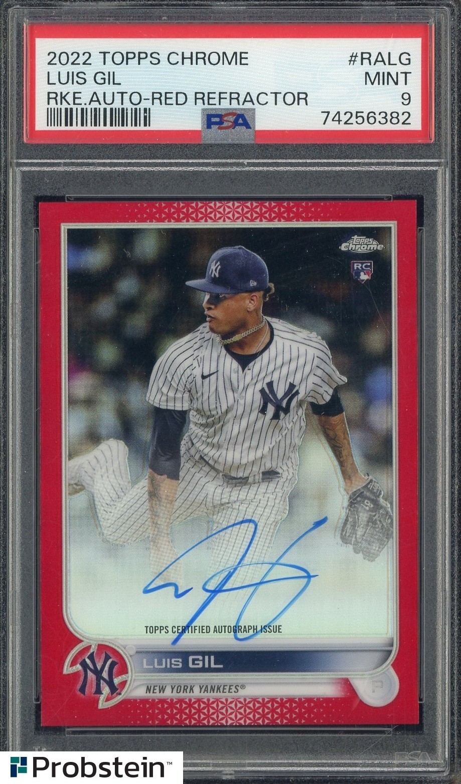 2022 Topps Chrome Red Refractor Luis Gil Yankees RC Rookie AUTO 5/5 PSA 9 MINT