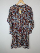 Suzanne Betro Dress Womens Small Burgundy Paisley Notch Neck Dolman Sleeve